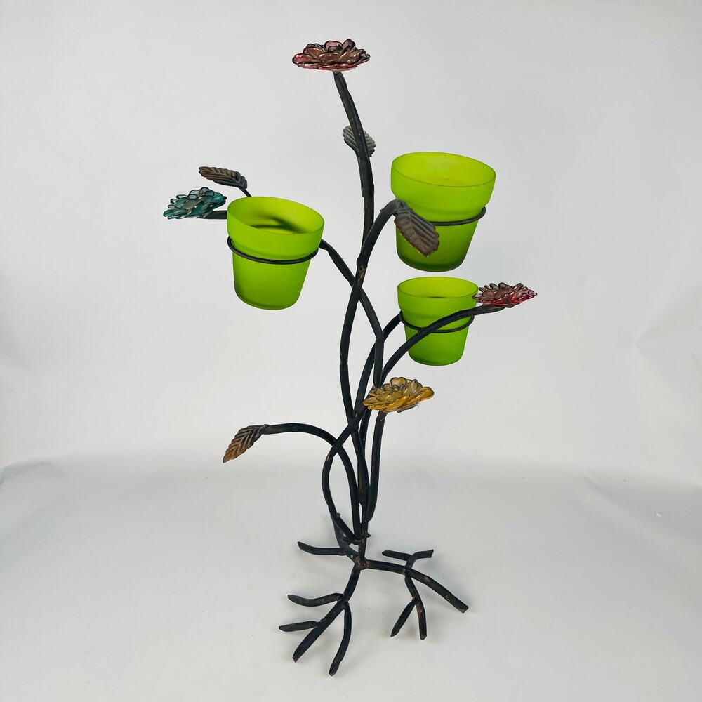 Metal Branch with Flowers and Votive Candle Holders 20 x 11"